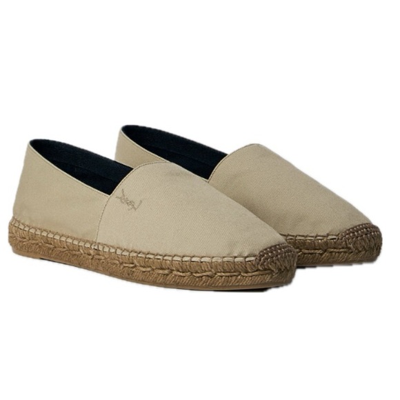 SAINT LAURENT YSL logo embroidered canvas espadrilles flats - Picture 1 of 6